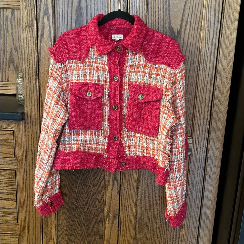 POL Pink Tweed Blazer Jacket Boxy‎ Fit Orange Shacket Medium